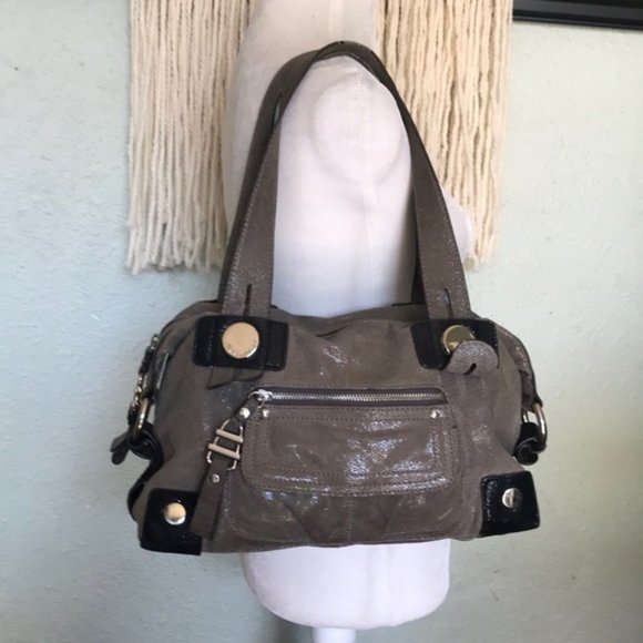B. Makowsky Lindsey Sandy Gold Suede Satchel